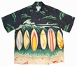 Original Hawaiihemd - Longboard Surfbrett - Schwarz - Kamehameha Modell: K10OGreen
