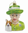 Queen Elizabeth and Corgi - Green Dress Glass Weihnachtskugel